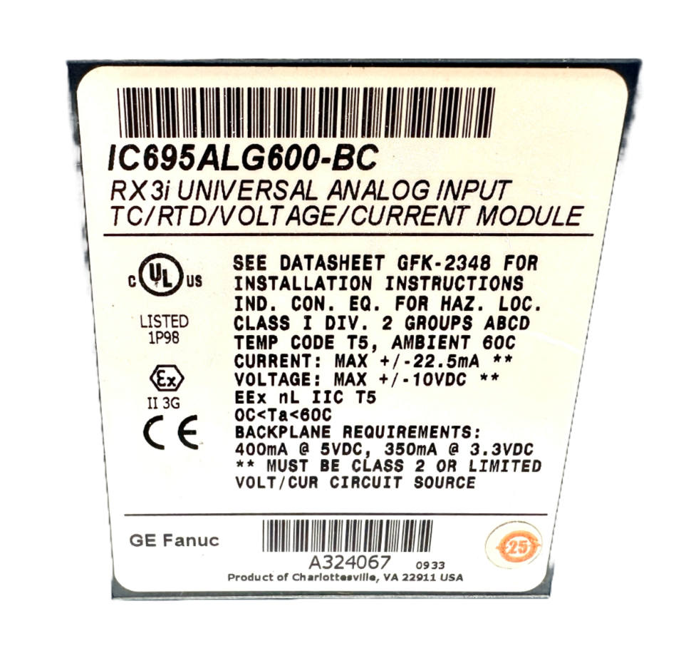 used GE Fanuc IC695ALG600-BC Input Module *No Cover* - GE