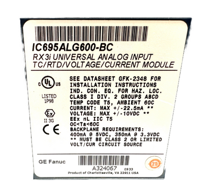 used GE Fanuc IC695ALG600-BC Input Module *No Cover* - GE