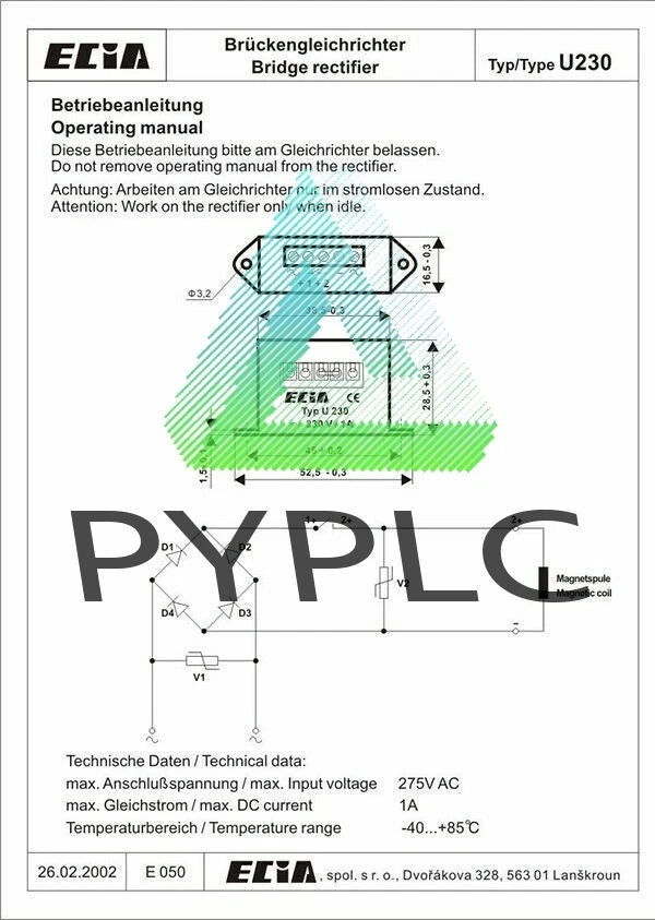 ECIA TYP U230 230V/1A brake rectifier power supply brake module～