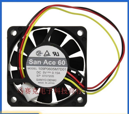 Sanyo 109P0605M7D01 5V 0.15A 6015 3-Wire 6cm Cooling Fan
