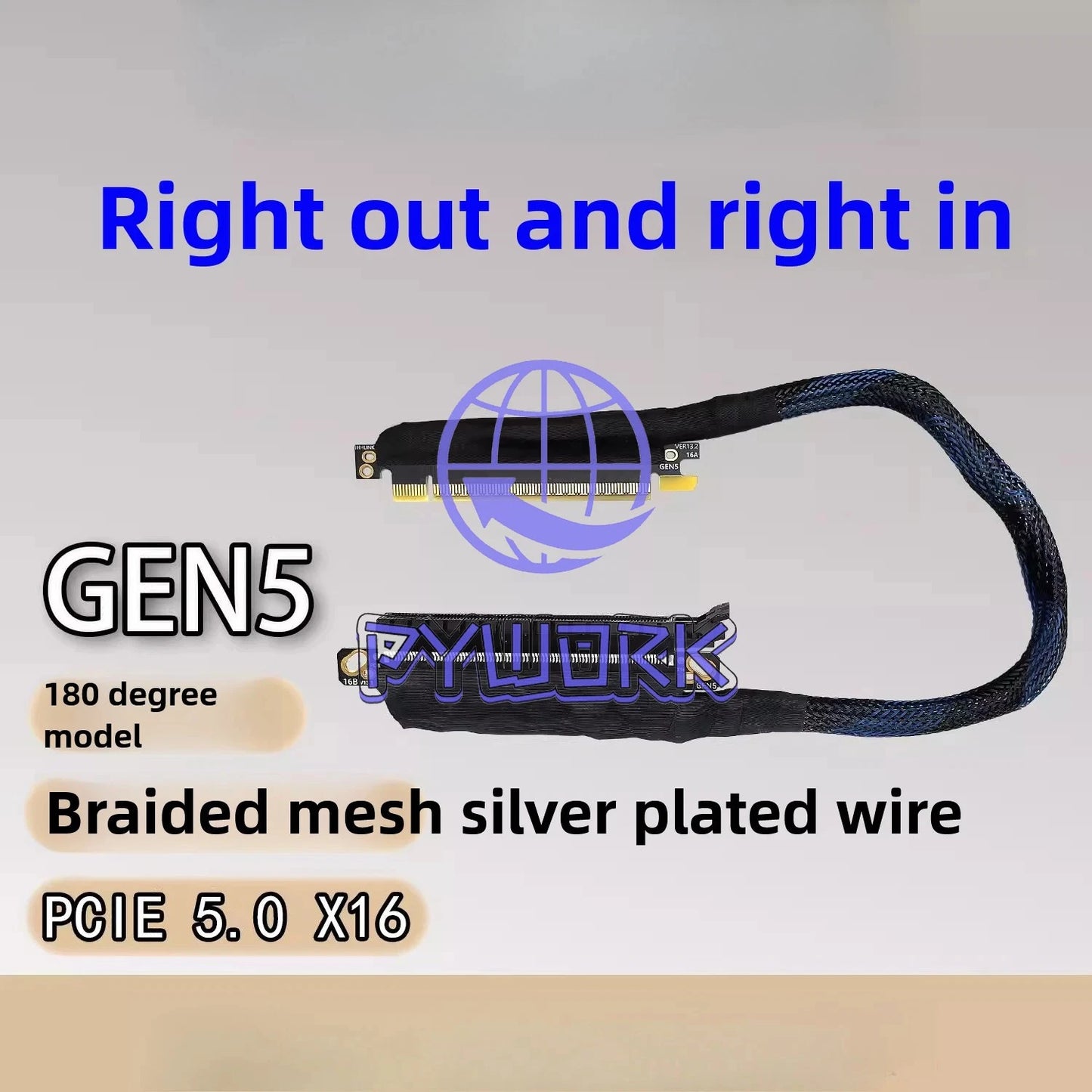 PCIE 5.0 X16 Right Out Right In Harness Silver Plated Cable GEN5 Adapter Cable