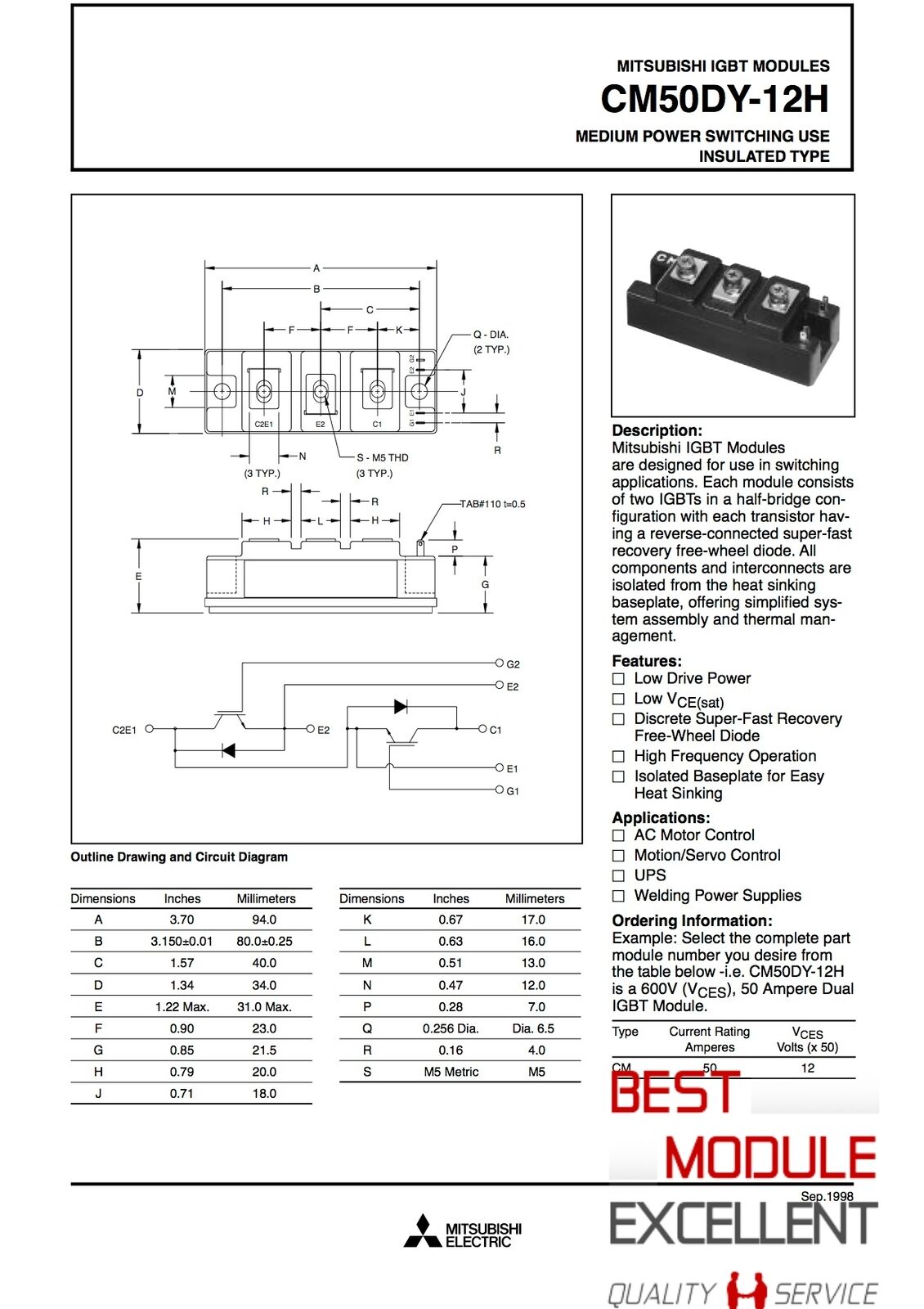 MITSUBISHI CM50DY-12H power supply module - MITSUBISHI