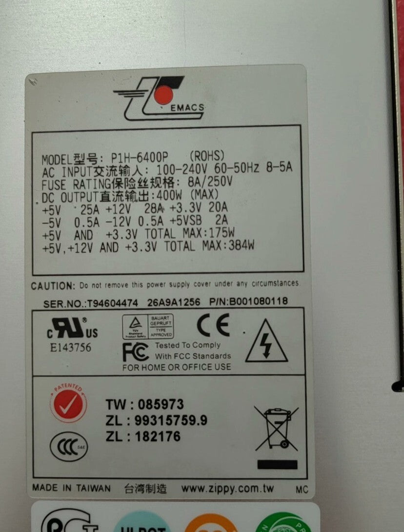 1PC Orginal EMACS P1H-6400P (ROHS) 400W server 1U power supply Tested