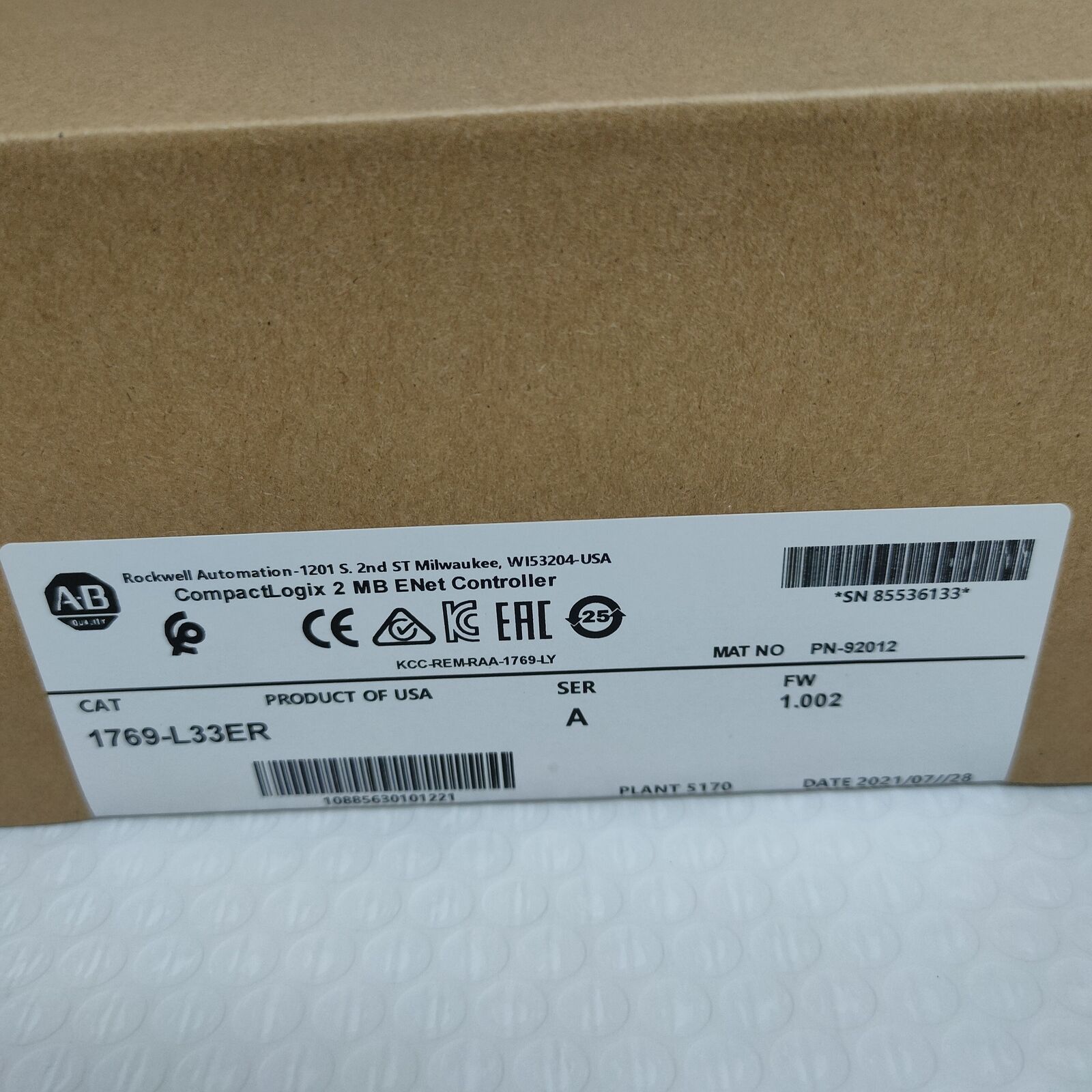 Allen-Bradley 2MB ENet Controller 1769-L33ER - ALLEN-BRADLEY