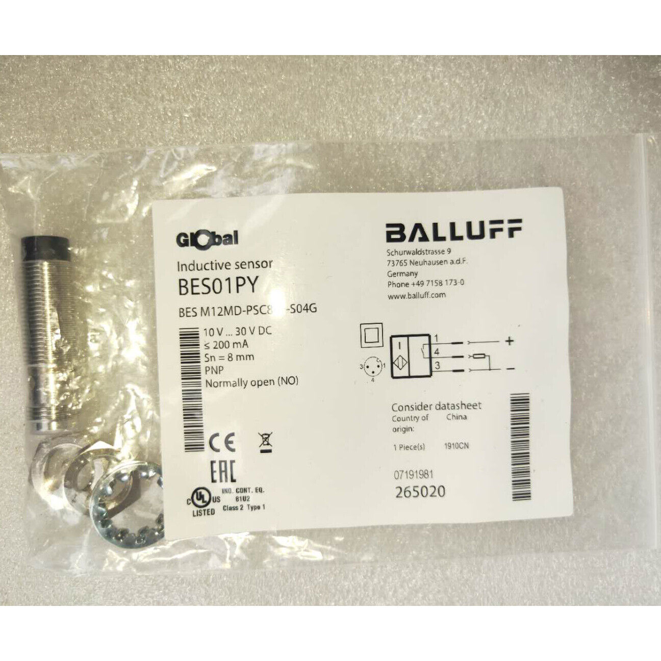 Balluff Proximity Sensor M12MD-PSC80F-S04G Fast - BALLUFF