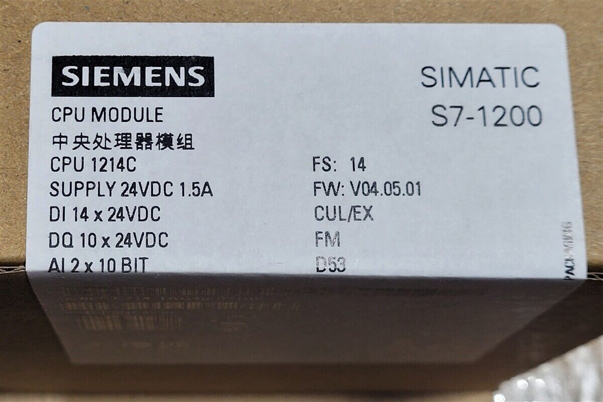 new SIEMENS 6ES7 214-1AG40-0XB0 Simatic S7-1200 CPU Module 09-2022