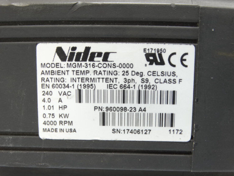 NIDEC CORP MGM-316 SERVO MOTOR - NIDEC CORP