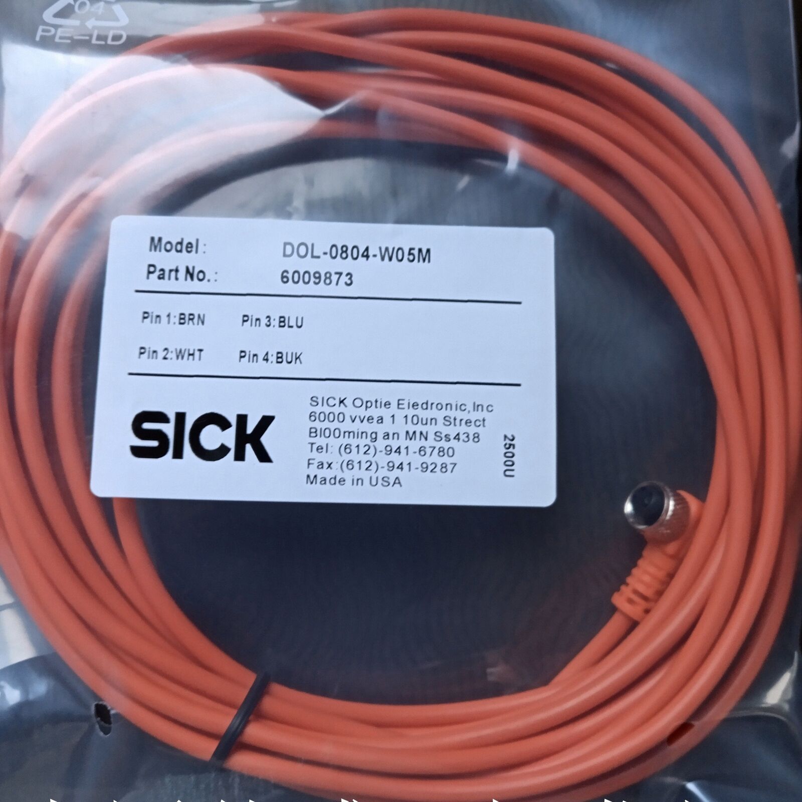 new  FOR SICK 6009873 DOL-0804-W05M Sensor cable spot stocks