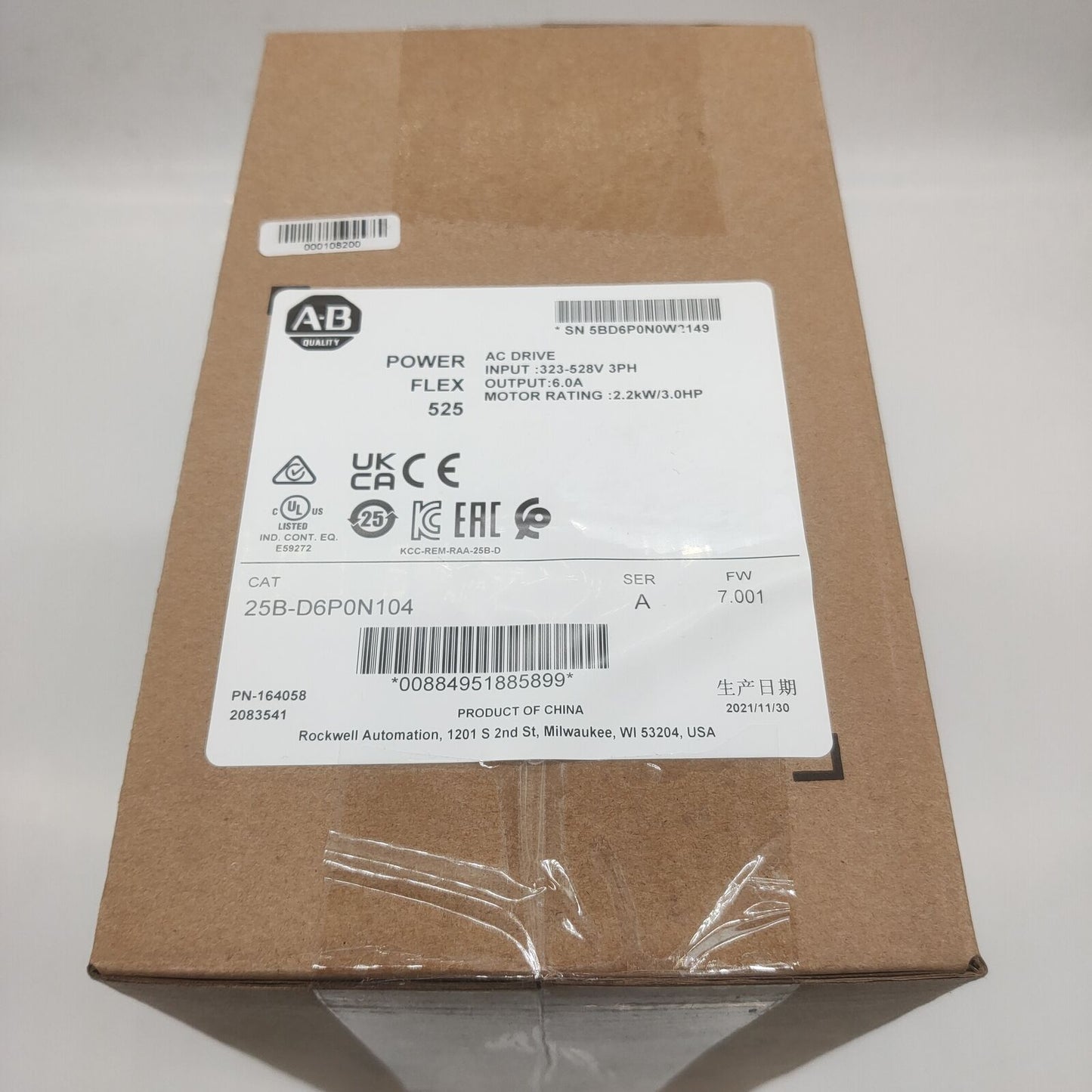 Allen Bradley 25B-D6P0N104 PowerFlex 525 AC Drive 480V 3HP New - ALLEN BRADLEY