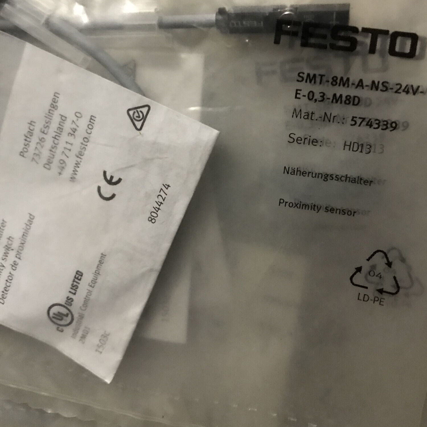 new 1PC Festo Magnetic Switch SMT-8M-A-NS-24V-E-0,3-M8D spot stock - KOEED