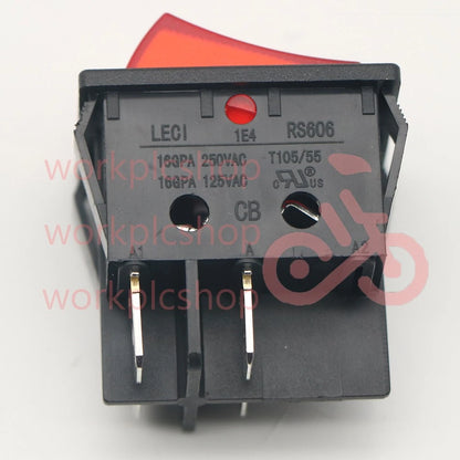 1PCS LECI RS606 2position 4pin Rocker Switch 16A250V T105/55 Red with Lamp