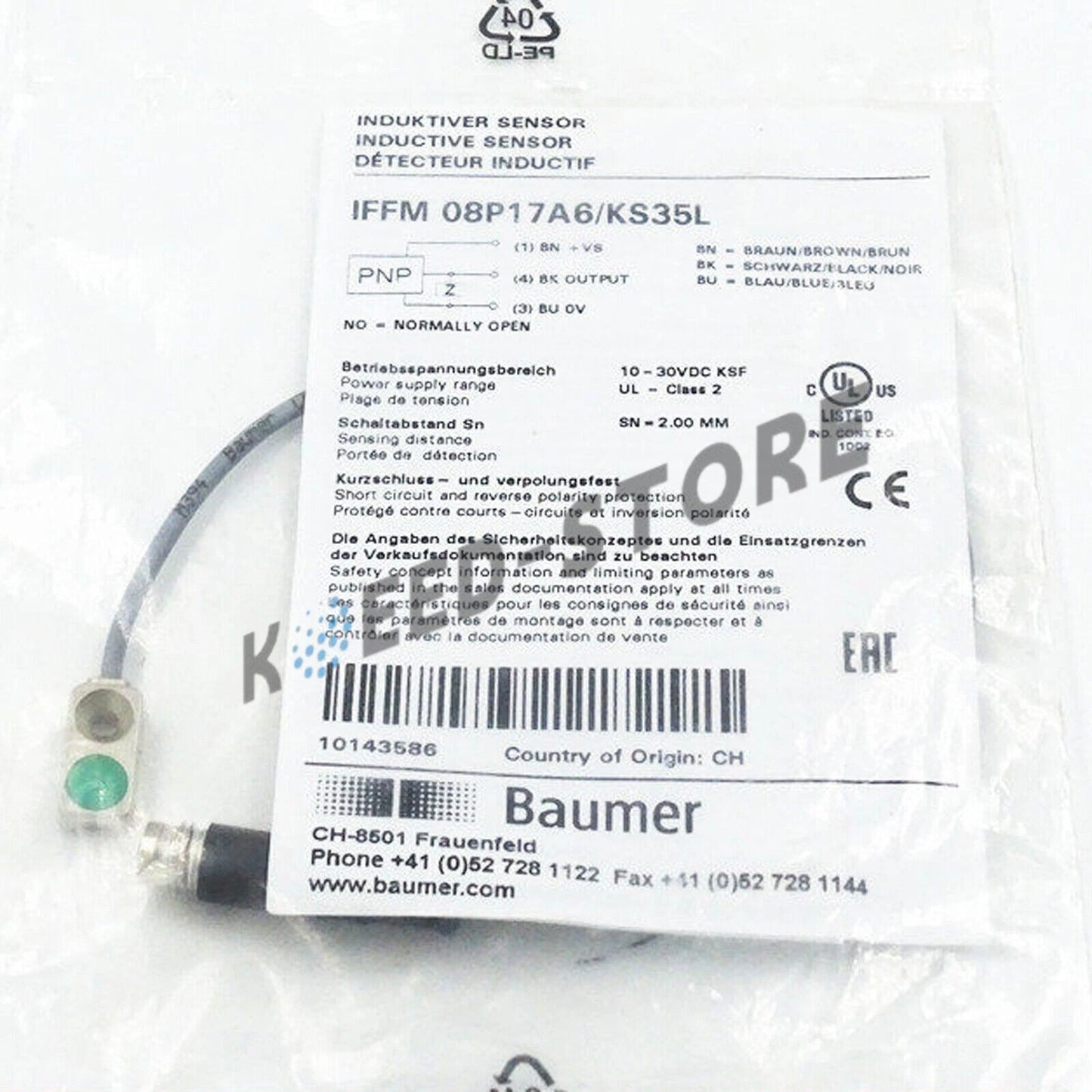 1PCS For Baumer Proximity Sensor IFFM 08P17A6/KS35L