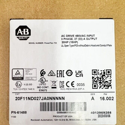 Allen-Bradley Powerflex 753 30HP Variable Frequency Drive 20F11ND027JA0NNNNN - ALLEN-BRADLEY