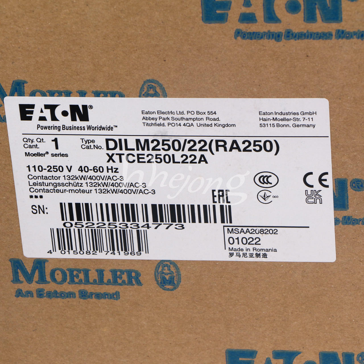 new 1PCS  Eaton DILM250/22(RA250) Eaton