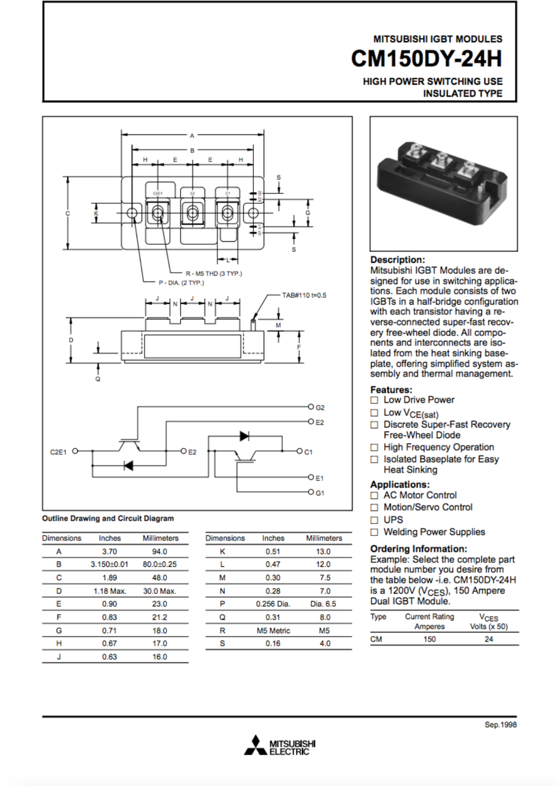 MITSUBISHI CM150DY-24H Power Supply Module - Quality Assured - MITSUBISHI