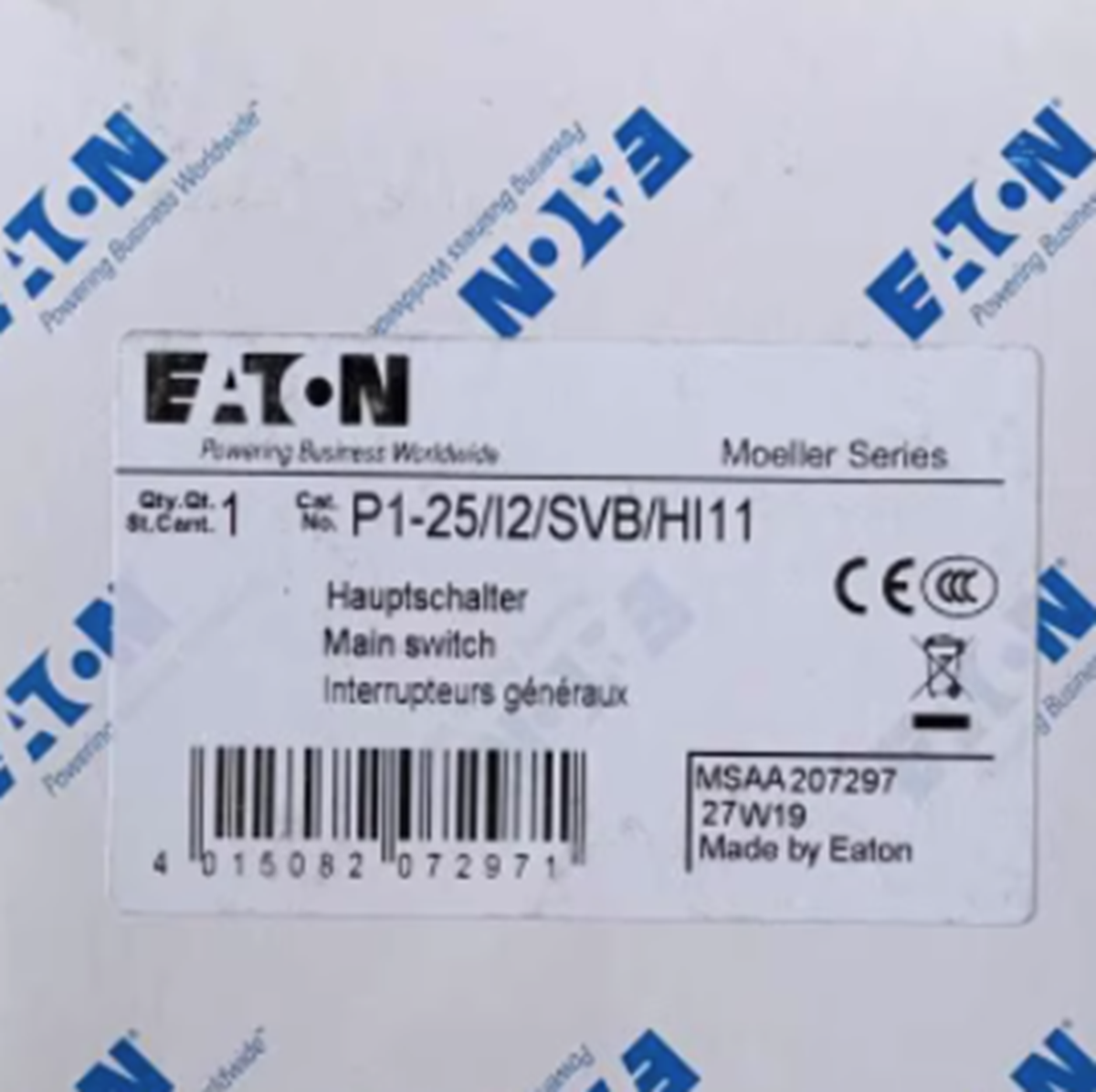 NEW MOELLER P1-25 I2 SVB HI11 Isolation Switch - NEW MOELLER