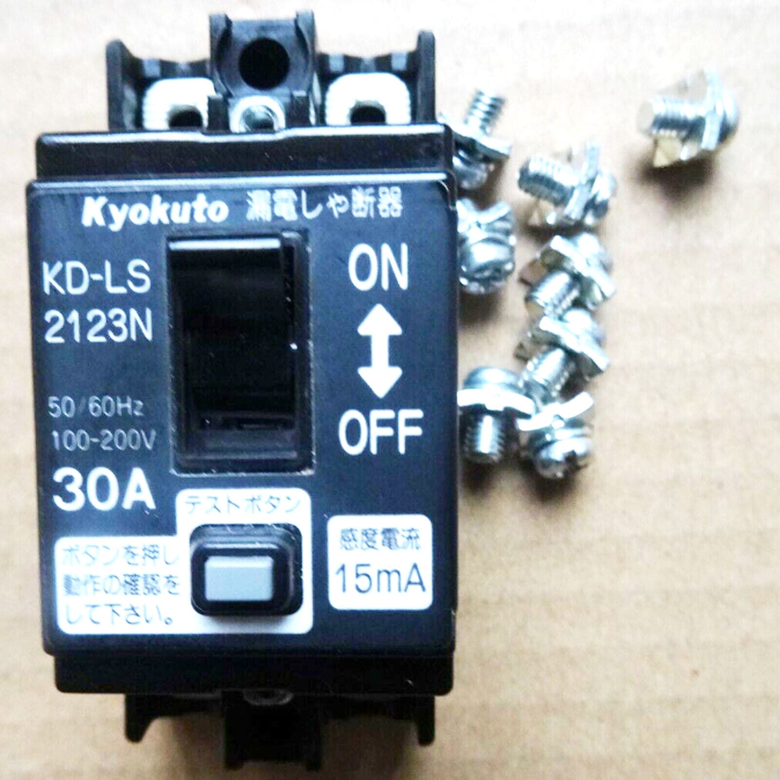 15mA Circuit Breaker, 30A, 100-200V, 1PC Kyokuto KD-LS2123N - KYOKUTO