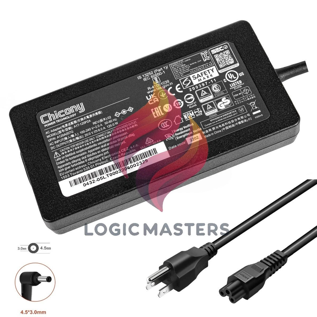 A17-120P2A Chicony 20V 6A 120W AC Adapter Charger For MSI GF63 Thin 11UC-692US