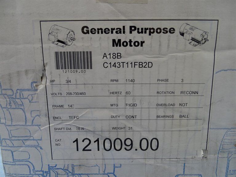 LEESON C143T11FB2D 3/4HP 3PH Motor 208-230/460V 60HZ 1140RPM - LEESON