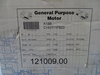 LEESON C143T11FB2D 3/4HP 3PH Motor 208-230/460V 60HZ 1140RPM - LEESON