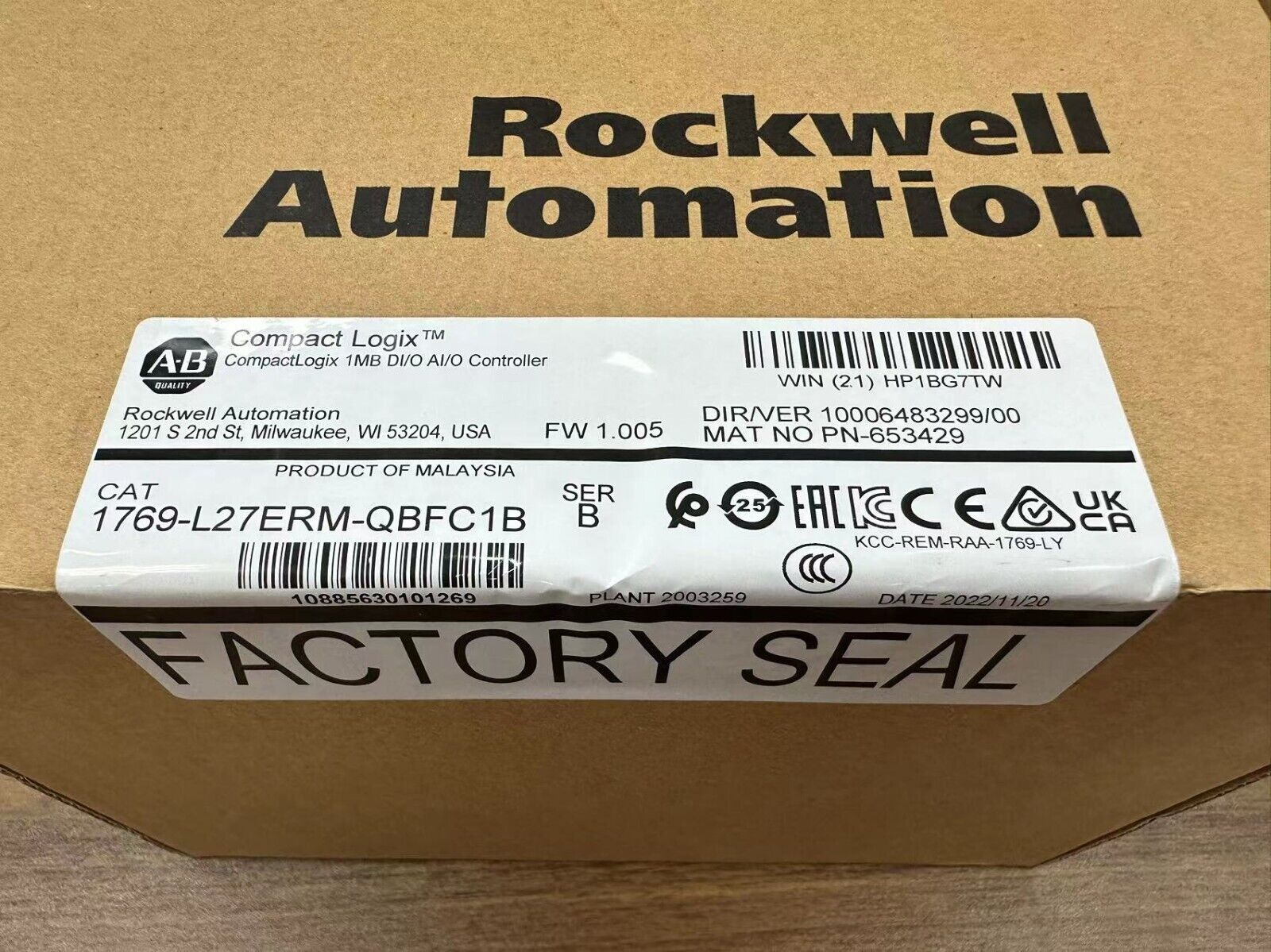 Allen Bradley Series A CompactLogix 5370 Ethernet Controller L27ERM-QBFC1B - ALLEN BRADLEY