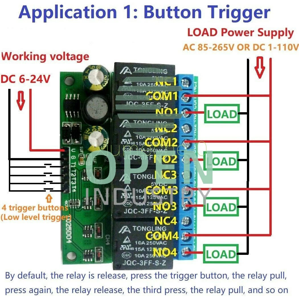 DC 6V-24V 4CH Flip-Flop Latch Relay Module Bistable Self-locking Electronic