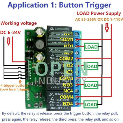 DC 6V-24V 4CH Flip-Flop Latch Relay Module Bistable Self-locking Electronic
