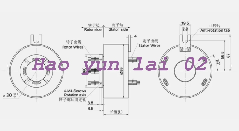 Through Hole Slip Ring Dia.30mm 6C/10A Conductive Ring - INDUSTRIALCOMPONENTS