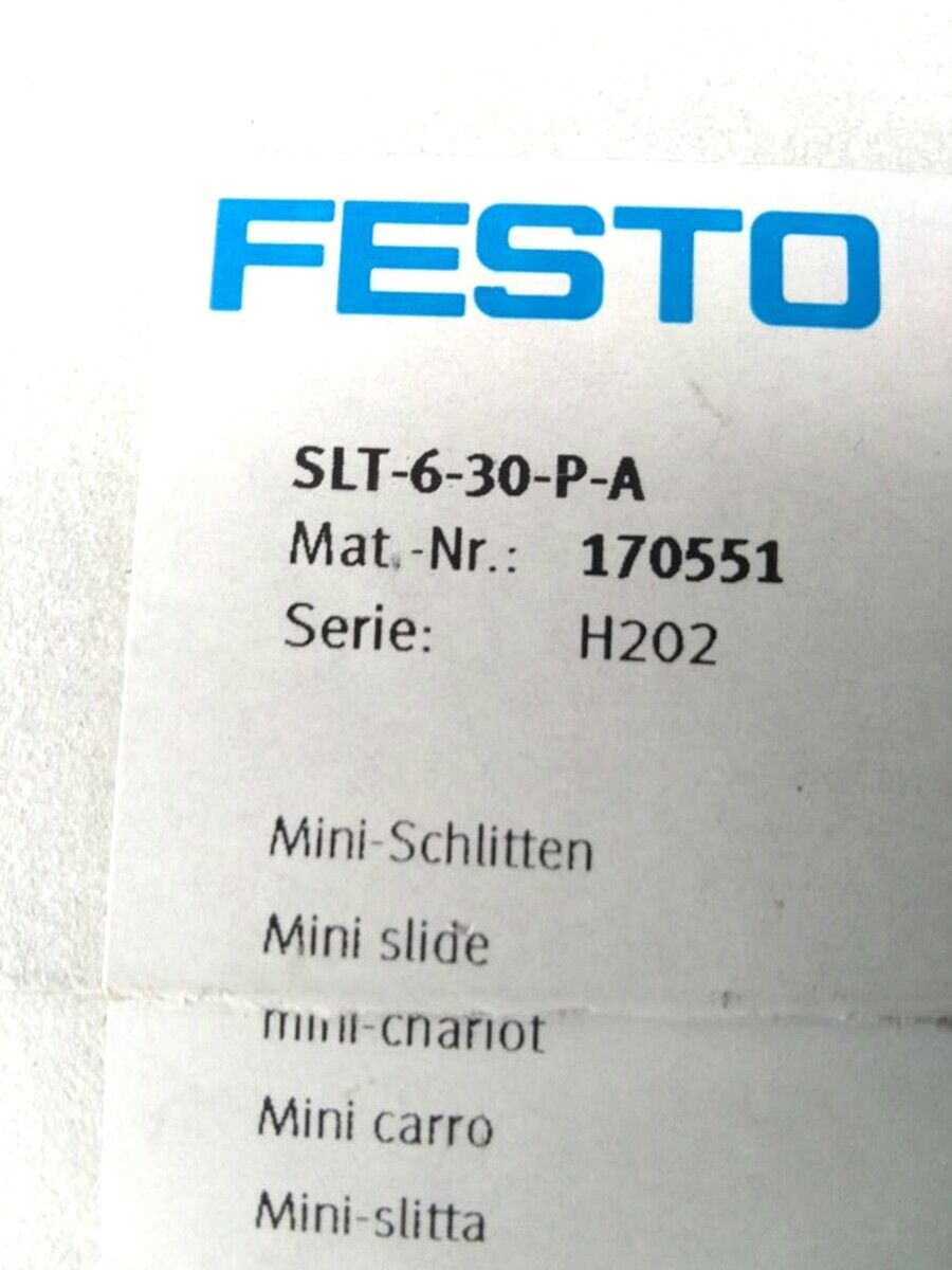 new FESTO SLT-6-30-P-A 170551 Mini Slide Cylinder - FESTO