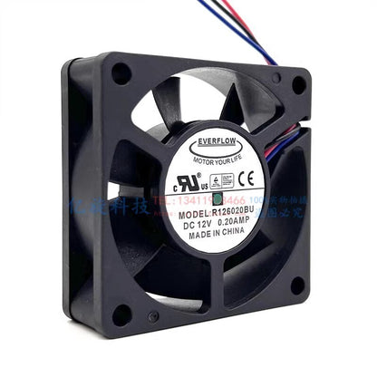 EVERFLOW R126020BU 6020 DC12V 0.20A 6CM 3-Wire Silent Cooling Fan