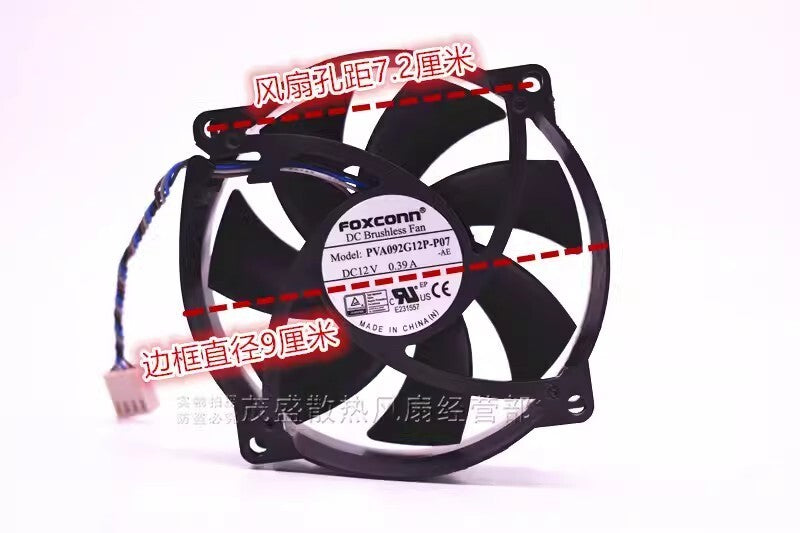 Foxconn PVA092G12P-P07 DC12V 0.39A 9CM 4-Pin Temperature Control Cooling Fan