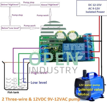 12V Water Level Automatic Controller Liquid Sensor Switch Solenoid Motor Pump M