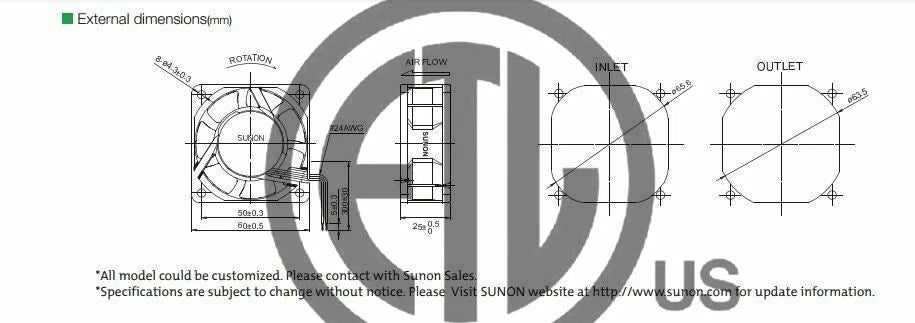 1pc SUNON AC Fan MagLev MA2062-HVL GN AC220-240V 50/60Hz 4.1/4.4W 60x60x25mm UL
