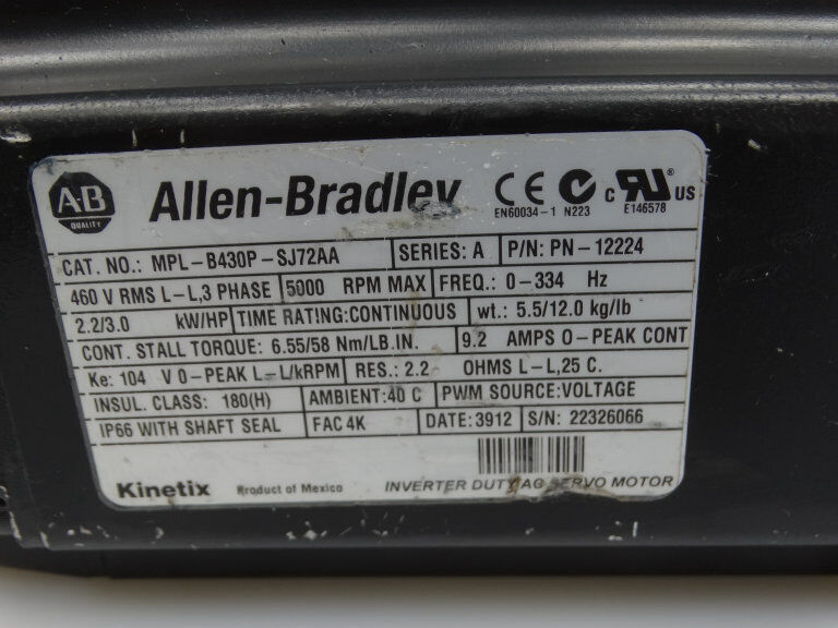 Allen Bradley MPL-B430P-SJ72AA Servo Motor - ALLEN BRADLEY