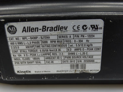 Allen Bradley MPL-B430P-SJ72AA Servo Motor - ALLEN BRADLEY