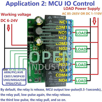 DC 6V-24V 4CH Flip-Flop Latch Relay Module Bistable Self-locking Electronic