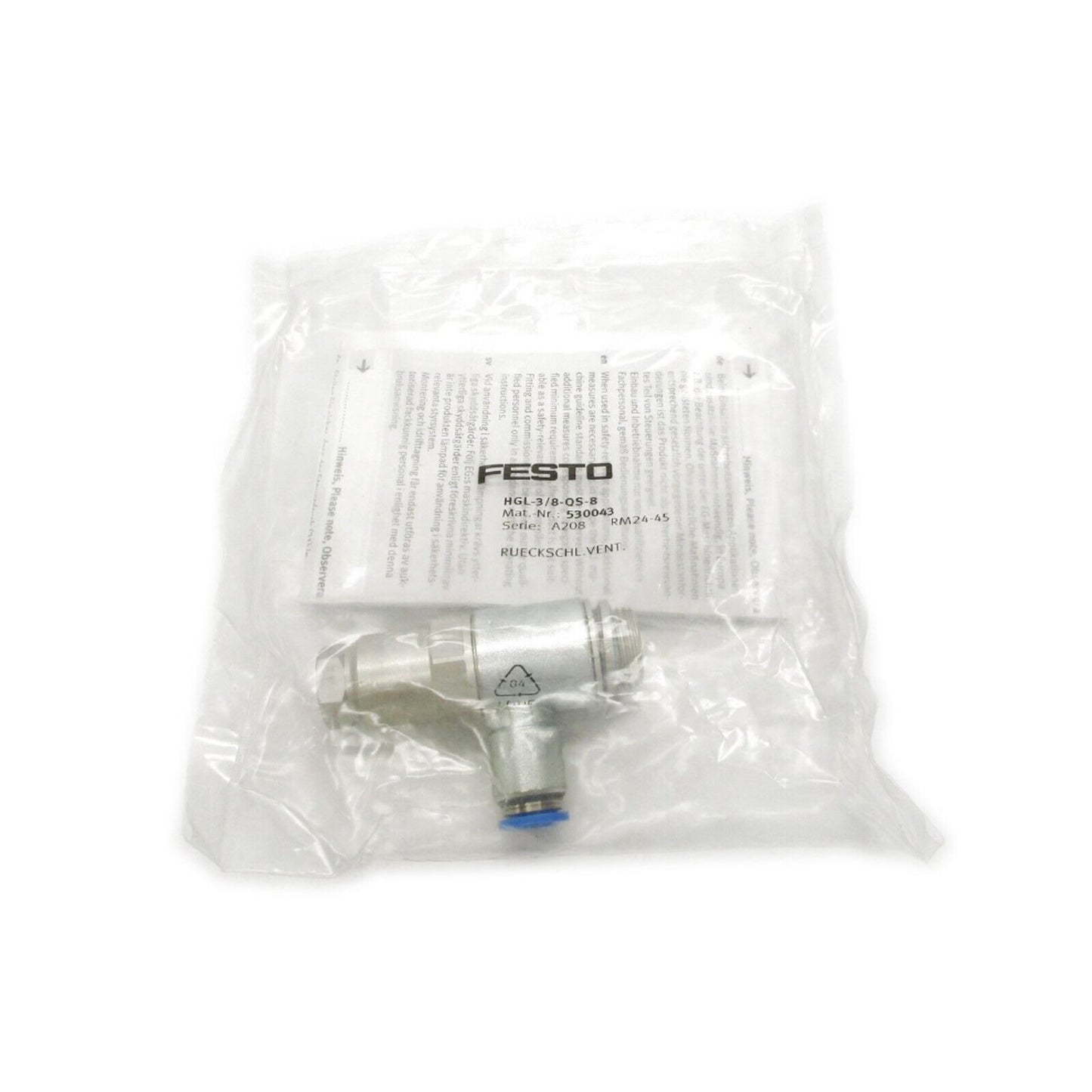 FESTO Pilot Check Valve HGL-3/8-QS-8 - FESTO