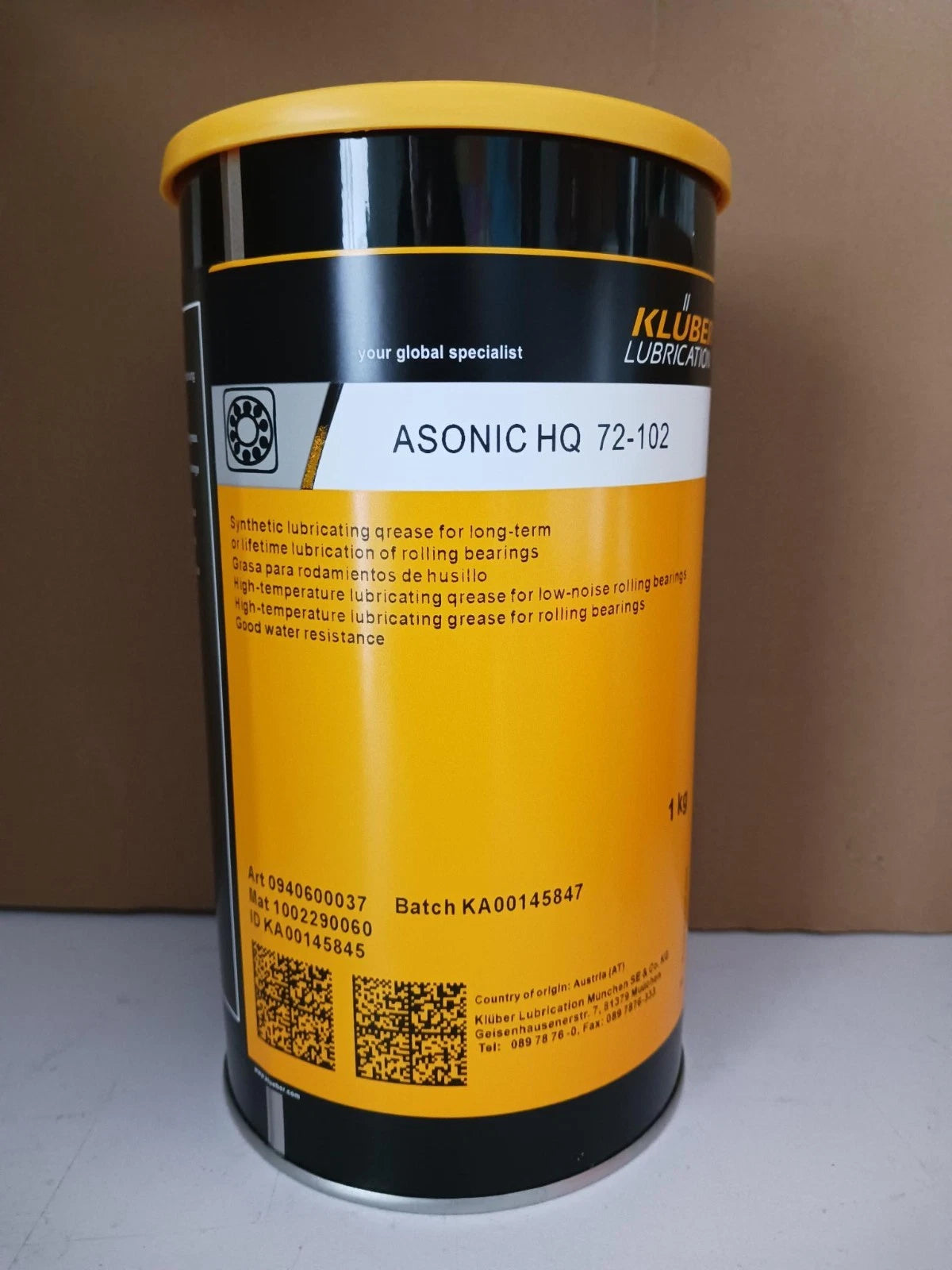 KLUBER Lubrication ASONIC HQ 72-102 Grease 1Kg ( 35.3 OZ) Free shipping