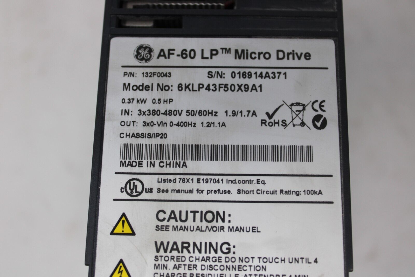 used GE 6KLP43F50X9A1 AF-60 LP Micro Drive VFD