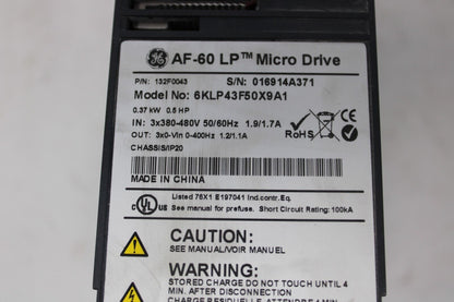 used GE 6KLP43F50X9A1 AF-60 LP Micro Drive VFD - GE