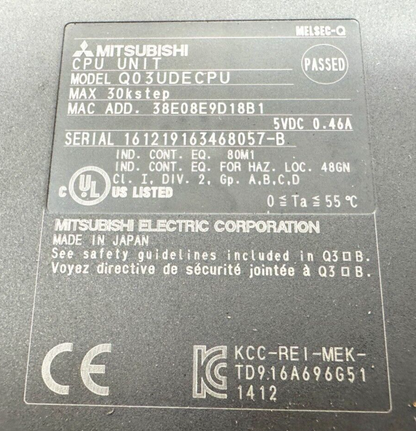 used Mitsubishi Q03UDECPU CPU Unit - MITSUBISHI