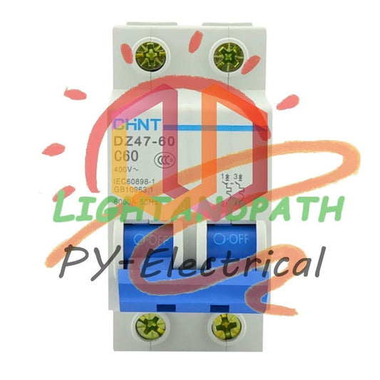 DZ47-60 C60 AC230/400V 2P 60A Rated Current 2 Pole Miniature Circuit Breaker