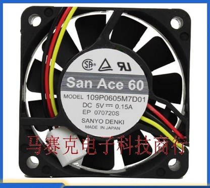Sanyo 109P0605M7D01 5V 0.15A 6015 3-Wire 6cm Cooling Fan