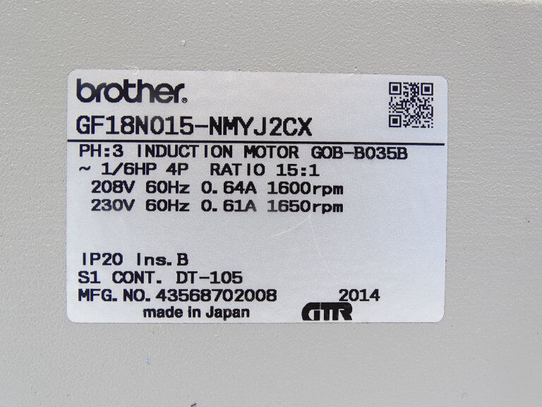 GTR GF18N015-NMYJ2CX MOTOR 18V 15A 4800 RPM - GTR