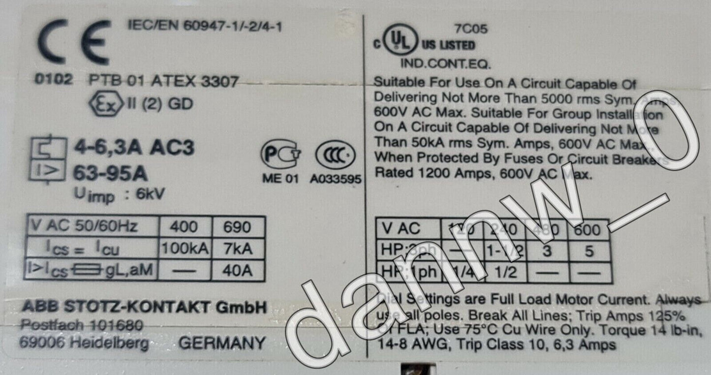 ABB MS325-6.3 Motor Starter 1SAM150000R1009 - ABB