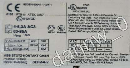ABB MS325-6.3 Motor Starter 1SAM150000R1009 - ABB