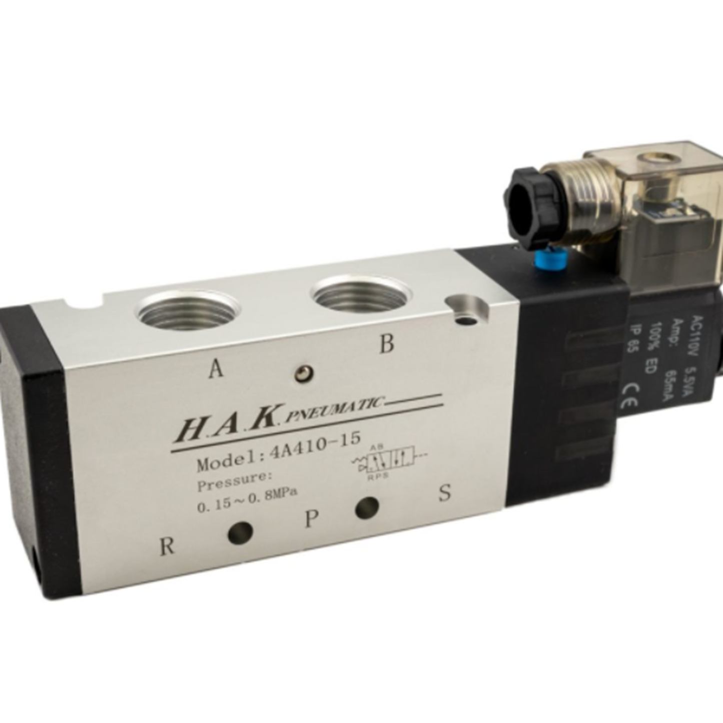 AIRTAC 4V410-15-AC220 Solenoid Valve, 220V AC, 15 Bar Pressure Range, High-Speed Solenoid Valve, 4-Port Design, For Food and Beverage Industry, 400°F Temperature Range - AIRTAC