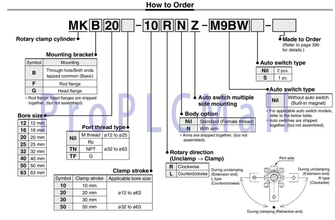 SMC MKB63-30LZ Rotary Clamp Cylinder Through-hole Counterclockwise 1PCS