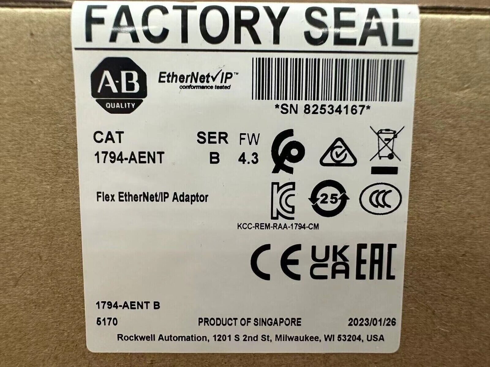 New Factory Sealed 1794-AENT SER B Flex EtherNet/IP Adaptor - KOEED
