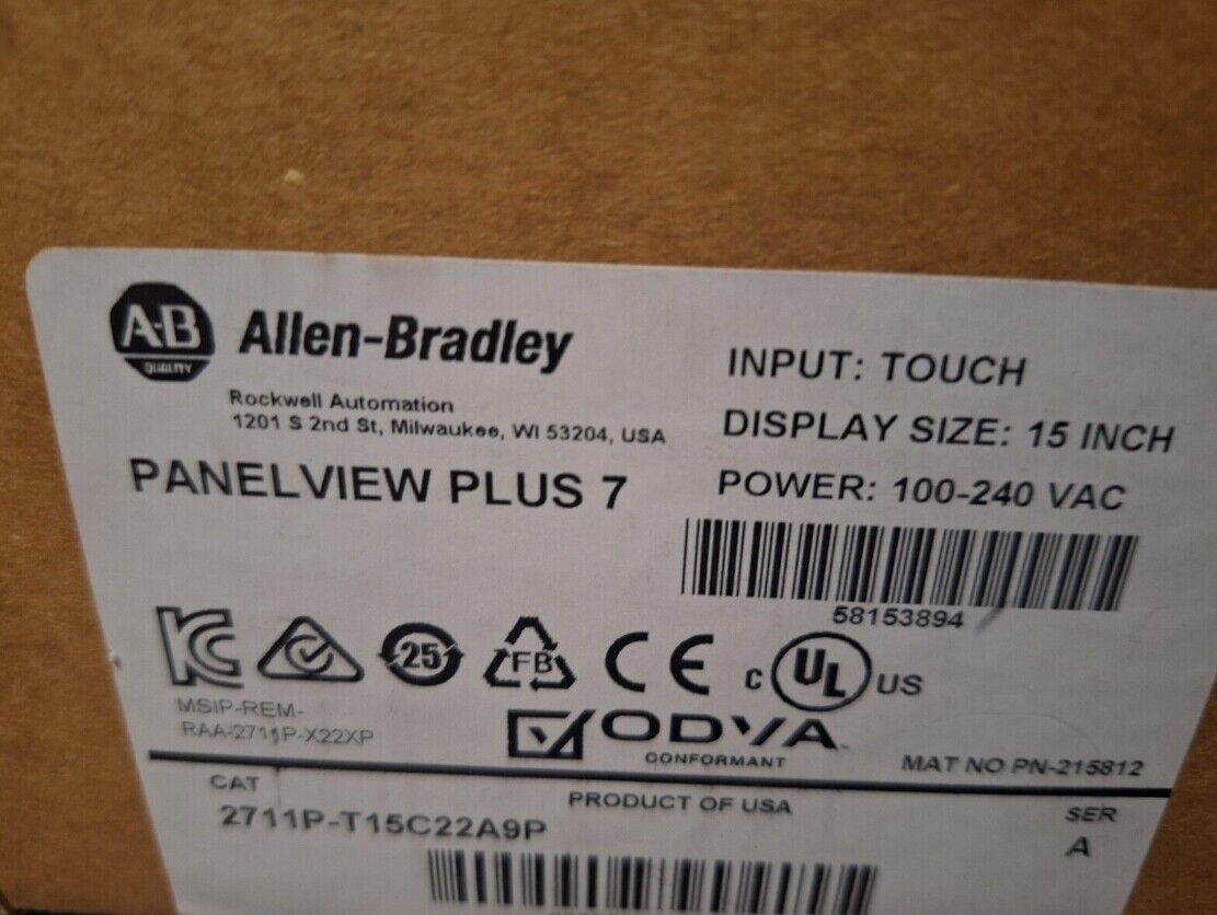 New Unopened 2711P-T15C22A9P PanelView Plus 7 Graphic Terminal - AB PANELVIEW PLUS